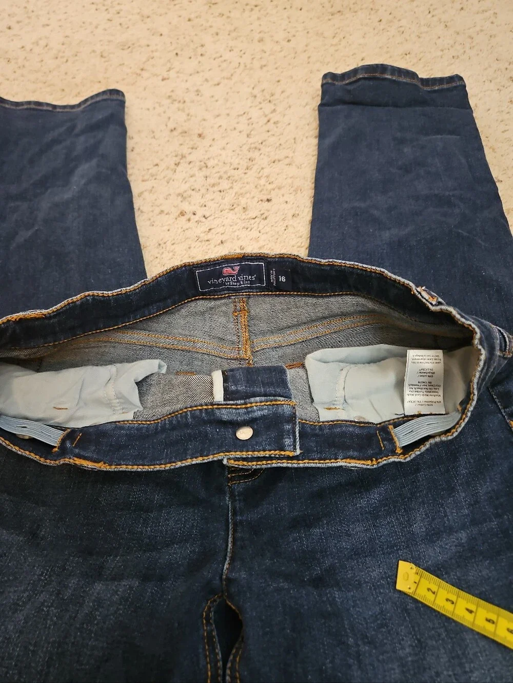 Boys Vineyard Vines Dark Wash Jeans Straight Leg Sz 16 Adjustable Waist